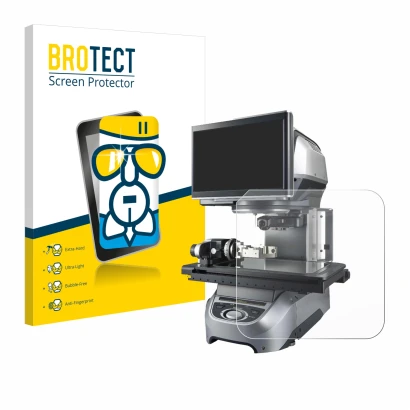 Vorderseite einer Produktverpackung mit dem Markenlogo BROTECT. Daneben ist das Gerät Keyence IM-8020 Glasplatte mit dem zugeh