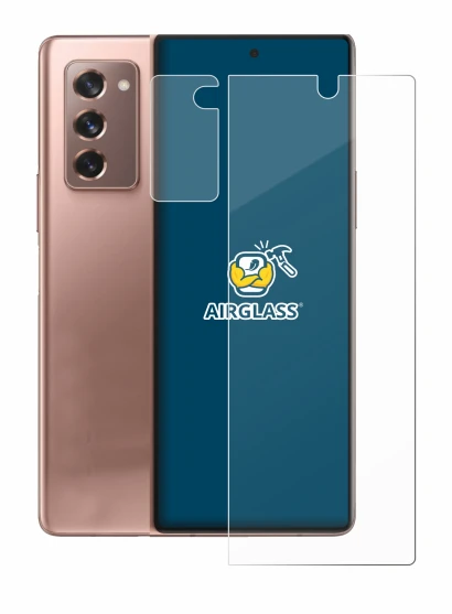 Abbildung des Geräts Samsung Galaxy Z Fold 2 5G (Display+Kamera) mit einer Vielzahl des Displayschutzes.