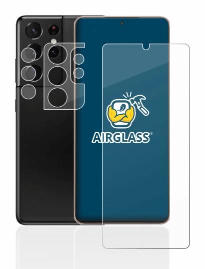 Abbildung des Geräts Samsung Galaxy S21 Ultra 5G (Display+Kamera) mit einer Vielzahl des Displayschutzes.