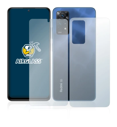 Abbildung des Geräts Xiaomi Redmi Note 11 Pro 5G (Display+Rückseite) mit einer Vielzahl des Displayschutzes.