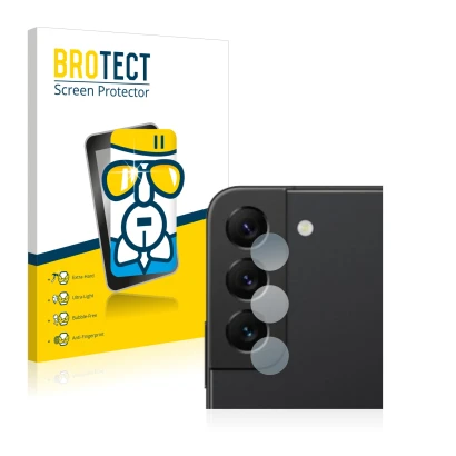 Vorderseite einer Produktverpackung mit dem Markenlogo BROTECT. Daneben ist das Gerät Samsung Galaxy S22 5G (NUR Kameraschutz)