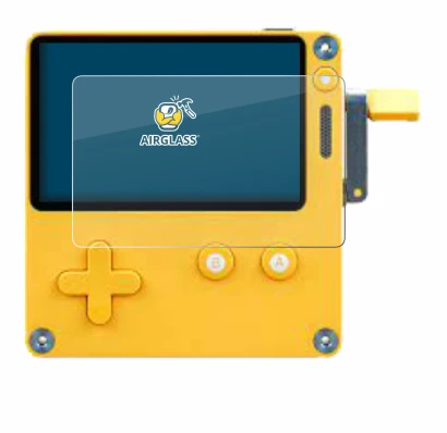 Abbildung des Geräts Panic Playdate mit einer Vielzahl des Displayschutzes.