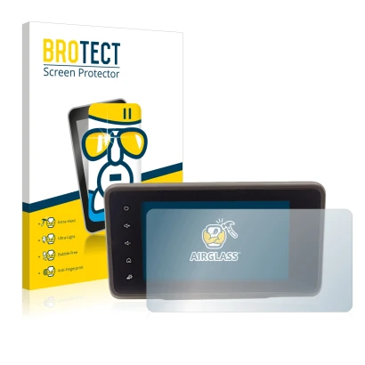 Vorderseite einer Produktverpackung mit dem Markenlogo BROTECT. Daneben ist das Gerät Dacia Duster 2 MediaDisplay mit dem zuge