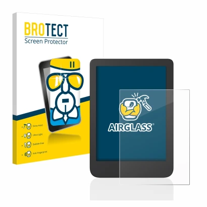 Vorderseite einer Produktverpackung mit dem Markenlogo BROTECT. Daneben ist das Gerät Tolino Shine 4 mit dem zugehörigen Displ