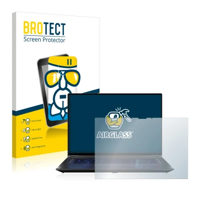 Vorderseite einer Produktverpackung mit dem Markenlogo BROTECT. Daneben ist das Gerät ASUS ROG Flow X16 mit dem zugehörigen Di