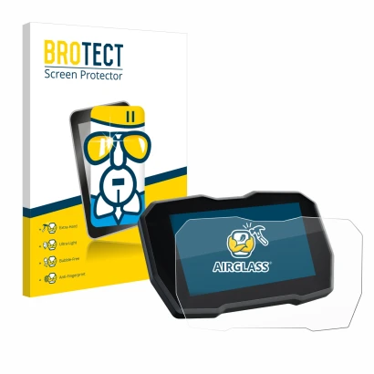 Vorderseite einer Produktverpackung mit dem Markenlogo BROTECT. Daneben ist das Gerät Ducati Multistrada V4 2021+ mit dem zuge