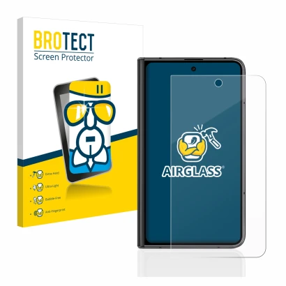 Vorderseite einer Produktverpackung mit dem Markenlogo BROTECT. Daneben ist das Gerät Google Pixel Fold (Äußeres Display) mit 