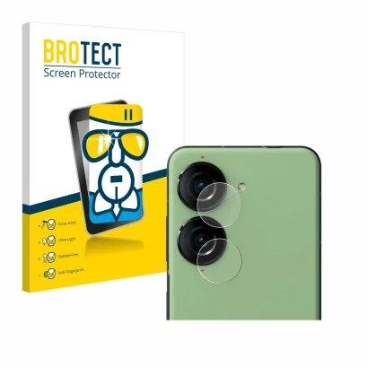 Vorderseite einer Produktverpackung mit dem Markenlogo BROTECT. Daneben ist das Gerät ASUS ZenFone 10 (NUR Kameraschutz) mit d