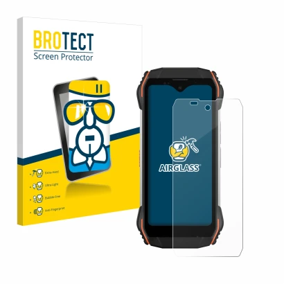 Vorderseite einer Produktverpackung mit dem Markenlogo BROTECT. Daneben ist das Gerät Blackview N6000 mit dem zugehörigen Disp