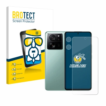 Vorderseite einer Produktverpackung mit dem Markenlogo BROTECT. Daneben ist das Gerät Xiaomi 13T Pro (Display+Kamera) mit dem 