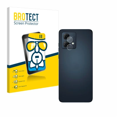 Vorderseite einer Produktverpackung mit dem Markenlogo BROTECT. Daneben ist das Gerät Motorola Moto G84 (NUR Kameraschutz) mit