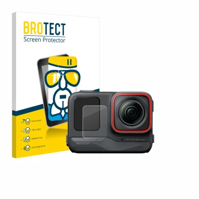 Vorderseite einer Produktverpackung mit dem Markenlogo BROTECT. Daneben ist das Gerät Insta360 Ace Pro (Vorderes Display) mit 