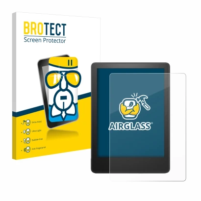 Vorderseite einer Produktverpackung mit dem Markenlogo BROTECT. Daneben ist das Gerät Amazon Kindle Paperwhite 2023 (11. Gen.)
