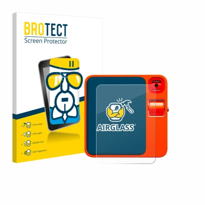 Vorderseite einer Produktverpackung mit dem Markenlogo BROTECT. Daneben ist das Gerät rabbit r1 mit dem zugehörigen Displaysch