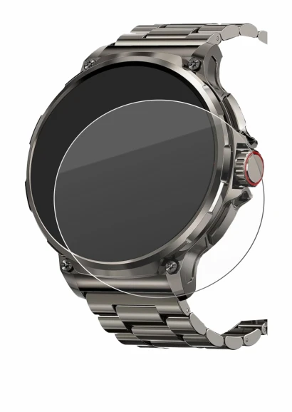Abbildung des Geräts Tesofit Smartwatch 1.85" (rund) mit einer Vielzahl des Displayschutzes.