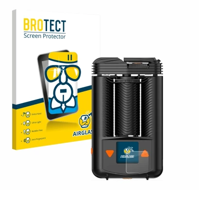 Vorderseite einer Produktverpackung mit dem Markenlogo BROTECT. Daneben ist das Gerät Storz & Bickel Mighty + mit dem zugehöri