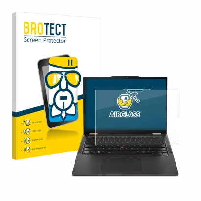 Vorderseite einer Produktverpackung mit dem Markenlogo BROTECT. Daneben ist das Gerät Lenovo ThinkPad X13 2-in-1 Gen 5 mit dem