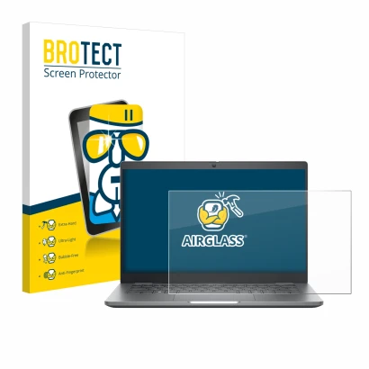 Vorderseite einer Produktverpackung mit dem Markenlogo BROTECT. Daneben ist das Gerät Dell Latitude 5350 Laptop mit dem zugehö