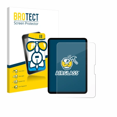 Vorderseite einer Produktverpackung mit dem Markenlogo BROTECT. Daneben ist das Gerät Apple iPad Pro 11" 2024 mit dem zugehöri