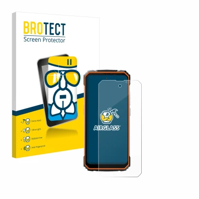 Vorderseite einer Produktverpackung mit dem Markenlogo BROTECT. Daneben ist das Gerät Blackview BV8100 mit dem zugehörigen Dis