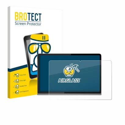 Vorderseite einer Produktverpackung mit dem Markenlogo BROTECT. Daneben ist das Gerät Lenovo Tab Plus mit dem zugehörigen Disp