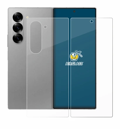 Abbildung des Geräts Samsung Galaxy Z Fold 6 5G (Display+Rückseite) mit einer Vielzahl des Displayschutzes.