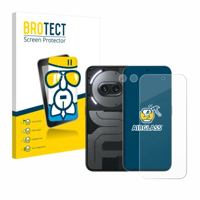 Vorderseite einer Produktverpackung mit dem Markenlogo BROTECT. Daneben ist das Gerät Nothing Phone (2a) Plus (Display+Kamera)