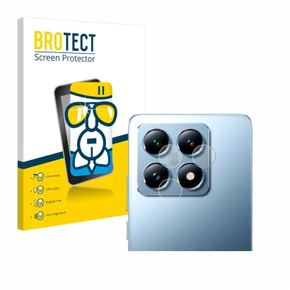 Vorderseite einer Produktverpackung mit dem Markenlogo BROTECT. Daneben ist das Gerät Xiaomi 14T Pro (NUR Kameraschutz) mit de