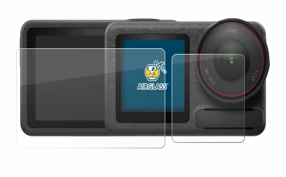 Abbildung des Geräts DJI Osmo Action 5 Pro mit einer Vielzahl des Displayschutzes.