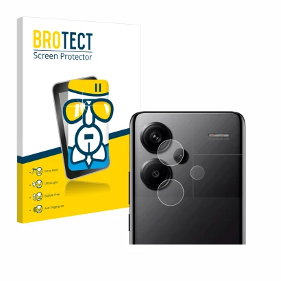 Vorderseite einer Produktverpackung mit dem Markenlogo BROTECT. Daneben ist das Gerät Xiaomi Redmi Note 13 Pro+ 5G (NUR Kamera