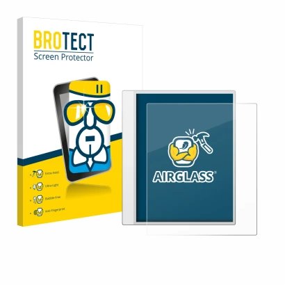 Vorderseite einer Produktverpackung mit dem Markenlogo BROTECT. Daneben ist das Gerät Boox Note Max mit dem zugehörigen Displa