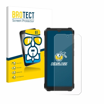 Vorderseite einer Produktverpackung mit dem Markenlogo BROTECT. Daneben ist das Gerät Blackview BV6200 Plus mit dem zugehörige