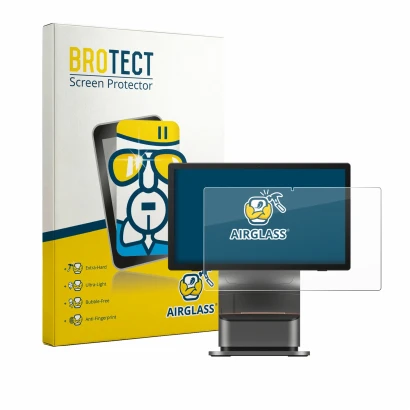 Vorderseite einer Produktverpackung mit dem Markenlogo BROTECT. Daneben ist das Gerät Sunmi T3 Pro Max mit dem zugehörigen Dis