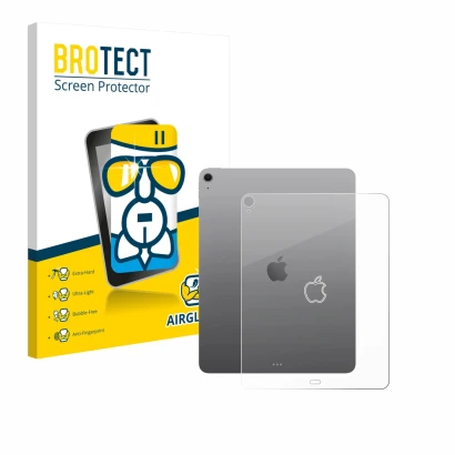 Vorderseite einer Produktverpackung mit dem Markenlogo BROTECT. Daneben ist das Gerät Apple iPad Air 13" M3 2025 (Rückseite) m