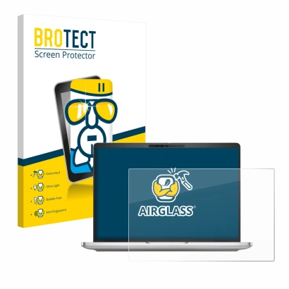 Vorderseite einer Produktverpackung mit dem Markenlogo BROTECT. Daneben ist das Gerät Dell Pro 13 Plus Laptop mit dem zugehöri