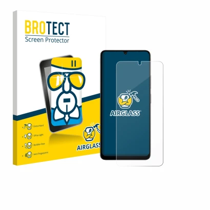 Vorderseite einer Produktverpackung mit dem Markenlogo BROTECT. Daneben ist das Gerät Doogee Note 59 Pro mit dem zugehörigen D