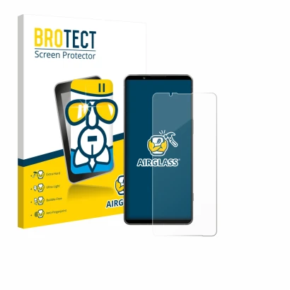 Vorderseite einer Produktverpackung mit dem Markenlogo BROTECT. Daneben ist das Gerät Sony Xperia 1 VII mit dem zugehörigen Di