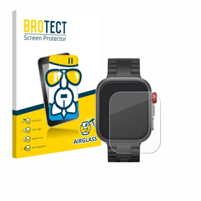 Vorderseite einer Produktverpackung mit dem Markenlogo BROTECT. Daneben ist das Gerät Huawei Watch Fit 4 Pro mit dem zugehörig