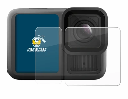 Abbildung des Geräts GoPro Hero 13 Black Ultra Wide Edition mit einer Vielzahl des Displayschutzes.