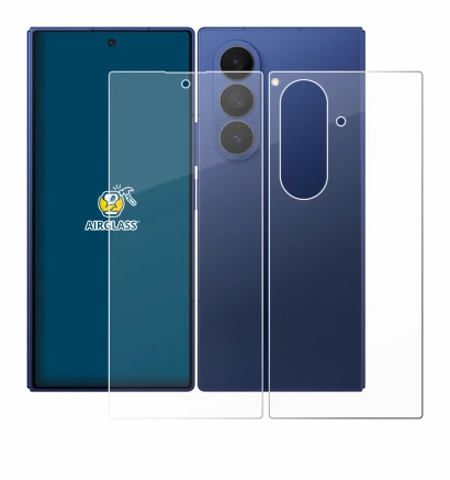 Abbildung des Geräts Samsung Galaxy Z Fold 7 (Display+Rückseite) mit einer Vielzahl des Displayschutzes.