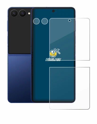 Abbildung des Geräts Samsung Galaxy Z Flip 7 (Display+Kamera) mit einer Vielzahl des Displayschutzes.