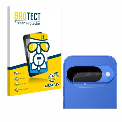 Vorderseite einer Produktverpackung mit dem Markenlogo BROTECT. Daneben ist das Gerät Google Pixel 10 (NUR Kameraschutz) mit d