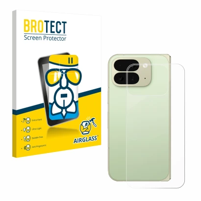 Vorderseite einer Produktverpackung mit dem Markenlogo BROTECT. Daneben ist das Gerät Google Pixel 10 Pro Fold (Rückseite) mit