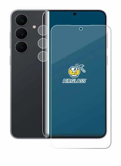 Abbildung des Geräts Samsung Galaxy S25 FE (Display+Kamera) mit einer Vielzahl des Displayschutzes.