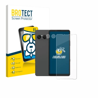 Vorderseite einer Produktverpackung mit dem Markenlogo BROTECT. Daneben ist das Gerät Sony Xperia 10 VII (Display+Kamera) mit 