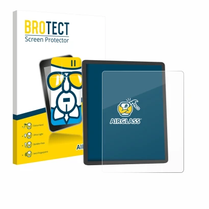 Vorderseite einer Produktverpackung mit dem Markenlogo BROTECT. Daneben ist das Gerät Amazon Kindle Scribe 2025 mit dem zugehö