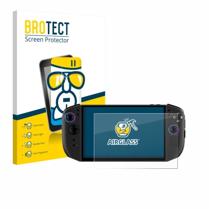 Vorderseite einer Produktverpackung mit dem Markenlogo BROTECT. Daneben ist das Gerät Lenovo Legion Go Gen 2 mit dem zugehörig