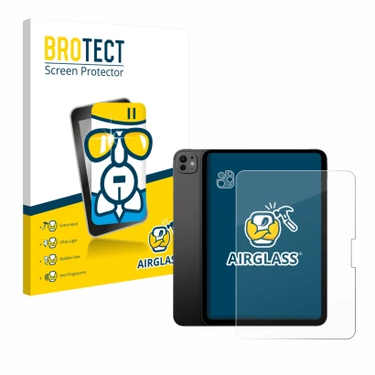 Vorderseite einer Produktverpackung mit dem Markenlogo BROTECT. Daneben ist das Gerät Apple iPad Pro 11" 2024 (Display+Kamera)