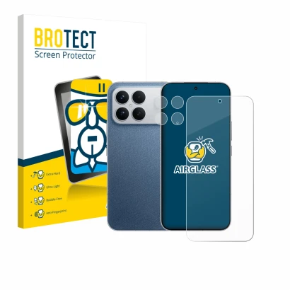 Vorderseite einer Produktverpackung mit dem Markenlogo BROTECT. Daneben ist das Gerät Xiaomi Poco F8 Ultra (Display+Kamera) mi