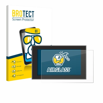 Vorderseite einer Produktverpackung mit dem Markenlogo BROTECT. Daneben ist das Gerät Dacia Bigster 2025-2026 10" mit dem zuge